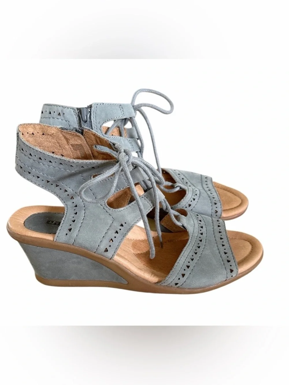 Earth Blue Suede Lace-Up Peep-Toe Wedge Sandals